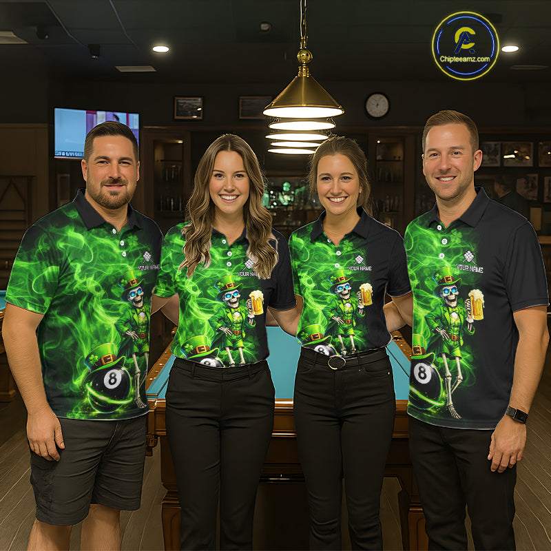 Fire Flame Shamrock Skeleton St Patrick's Day Men Billiard Shirts Custom Pool 8 Balls Billiard Attire NYN2741