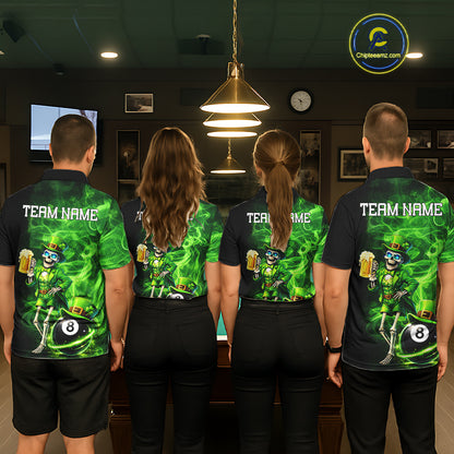 Fire Flame Shamrock Skeleton St Patrick's Day Men Billiard Shirts Custom Pool 8 Balls Billiard Attire NYN2741