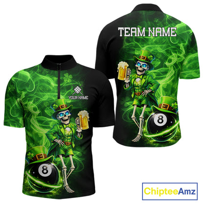 Fire Flame Shamrock Skeleton St Patrick's Day Men Billiard Shirts Custom Pool 8 Balls Billiard Attire NYN2741