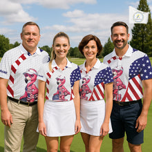 Load image into Gallery viewer, Flamingo Custom Name White American Flag Patriotic Golf Mens Polo Shirt, Flamingo Golf Clothing For Mens NYN2960