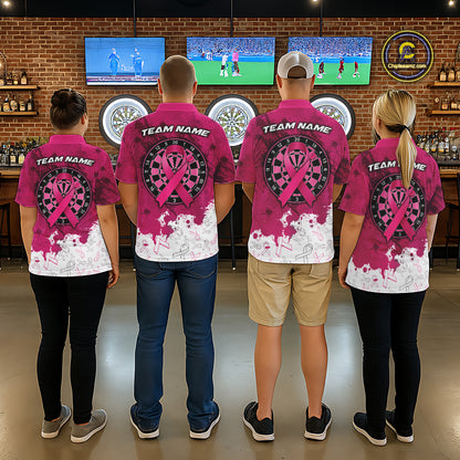 White & Pink Grunge Ribbons Pattern Breast Cancer Dart Shirt For Women Custom Dart Team Jerseys NYN3347