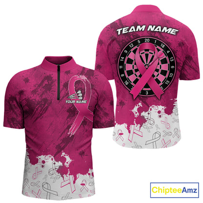 White and pink grunge ribbon dart shirt for men breast cancer dart team jersey