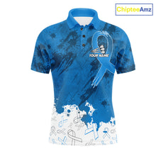 Load image into Gallery viewer, White and blue grunge ribbon dart shirt for men prostate cancer team apparel