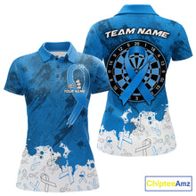 Load image into Gallery viewer, White and blue grunge ribbon dart shirt for women prostate cancer team apparel
