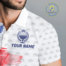 Load image into Gallery viewer, Male golfer wearing splash painting American flag golf polo during championship round, modern golf apparel for patriotic athletes, golf teams and tournament champions.