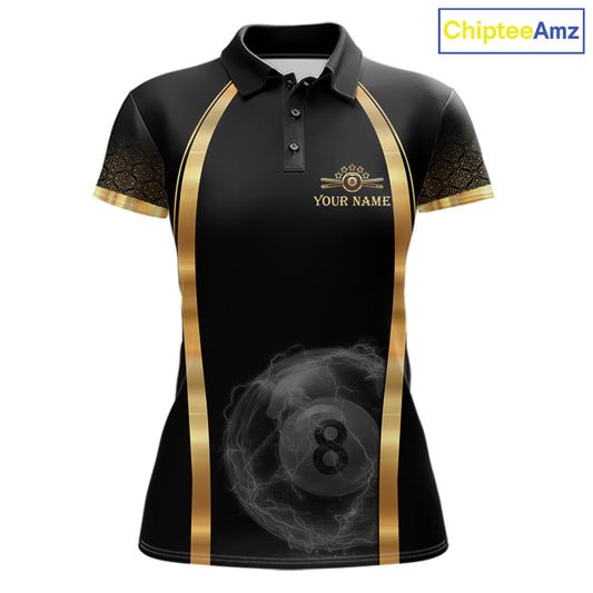Black & Gold Thunder Lightning Yellow 8 Ball Pool Billiard Jerseys For Women Custom Billiard Team Shirt NYN2752