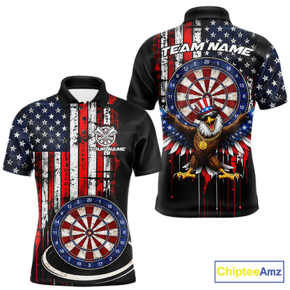 Custom Funny Rich Eagle Grunge US Flag Darts Polo Shirts For Men Patriotic Darts Team Jerseys NYN2757