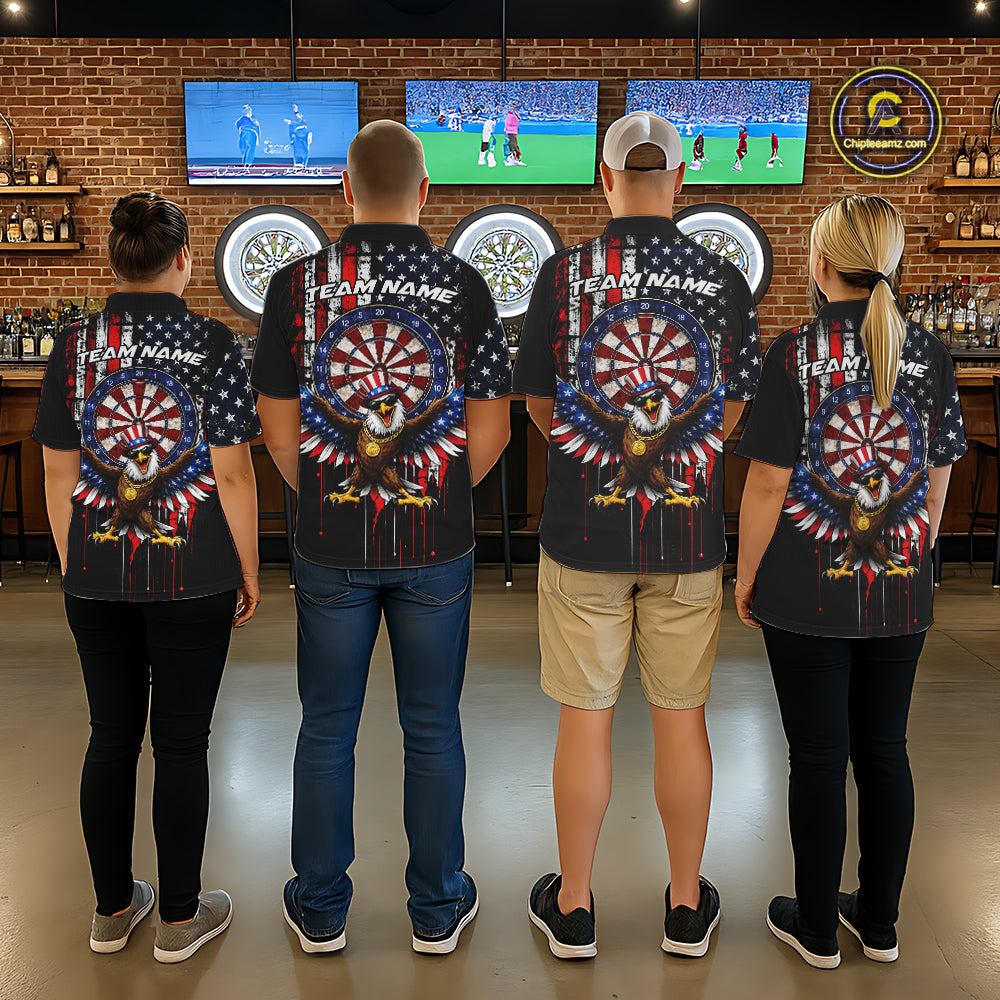 Custom Funny Rich Eagle Grunge US Flag Darts Polo Shirts For Women Patriotic Darts Team Jerseys NYN2757