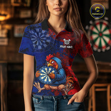 Load image into Gallery viewer, Blue And Red Grunge Funny Rooster Darts Shirt For Women Custom Name &amp; Team Dart Outfits Jerseys NYN3162