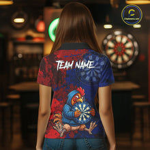 Load image into Gallery viewer, Blue And Red Grunge Funny Rooster Darts Shirt For Women Custom Name &amp; Team Dart Outfits Jerseys NYN3162