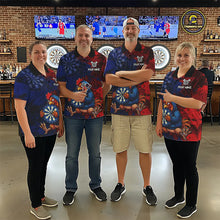 Load image into Gallery viewer, Blue And Red Grunge Funny Rooster Darts Shirt For Women Custom Name &amp; Team Dart Outfits Jerseys NYN3162