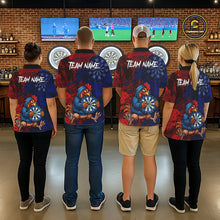 Load image into Gallery viewer, Blue And Red Grunge Funny Rooster Darts Shirt For Women Custom Name &amp; Team Dart Outfits Jerseys NYN3162