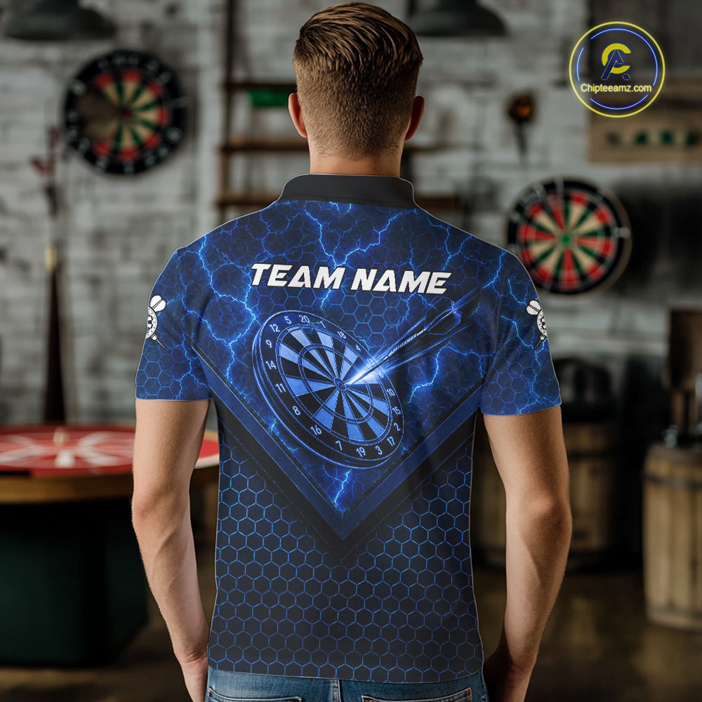 Blue Hexagon Pattern Thunder Lightning Mens Darts Shirt Personalized Dart Team Jerseys For Darters NYN3164
