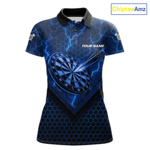 Load image into Gallery viewer, Blue Hexagon Pattern Thunder Lightning Women Darts Shirt Personalized Dart Team Jerseys For Darters NYN3164