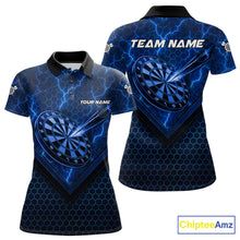 Load image into Gallery viewer, Blue Hexagon Pattern Thunder Lightning Women Darts Shirt Personalized Dart Team Jerseys For Darters NYN3164