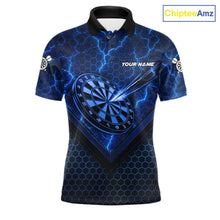 Load image into Gallery viewer, Blue Hexagon Pattern Thunder Lightning Mens Darts Shirt Personalized Dart Team Jerseys For Darters NYN3164