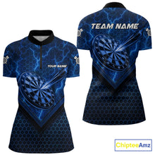 Load image into Gallery viewer, Blue Hexagon Pattern Thunder Lightning Women Darts Shirt Personalized Dart Team Jerseys For Darters NYN3164