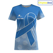 Load image into Gallery viewer, Blue ribbon pickleball tshirt for women prostate cancer pickleball apparel