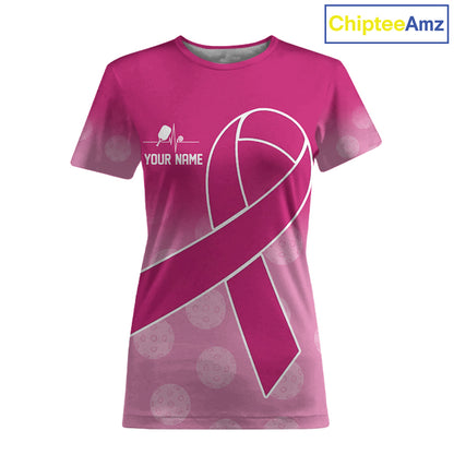 Pink ribbon pickleball tshirt for women breast cancer pickleball apparel
