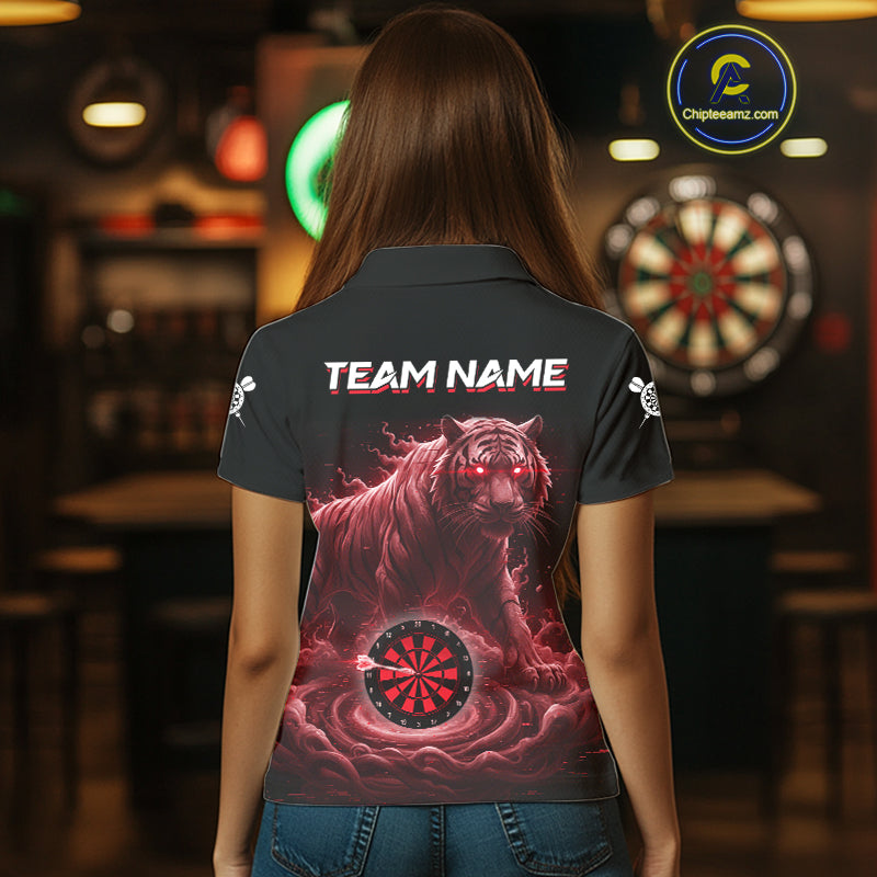Custom Red Smokes Funny Tiger Dartboard Women Darts Polo Shirt, Outfits Dart Jerseys NYN1812