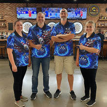 Load image into Gallery viewer, Patriotic Eagle Blue Flames Thunder Dartboard Women Darts Quarter-Zip Shirt Custom US Flag Darts Jersey NYN2607