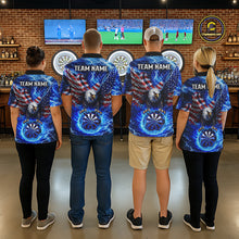 Load image into Gallery viewer, Patriotic Eagle Blue Flames Thunder Dartboard Women Darts Quarter-Zip Shirt Custom US Flag Darts Jersey NYN2607