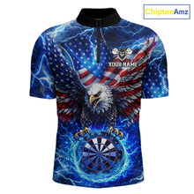 Load image into Gallery viewer, Patriotic Eagle Blue Flames Thunder Dartboard Women Darts Quarter-Zip Shirt Custom US Flag Darts Jersey NYN2607