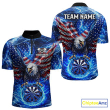 Load image into Gallery viewer, Patriotic Eagle Blue Flames Thunder Dartboard Women Darts Quarter-Zip Shirt Custom US Flag Darts Jersey NYN2607