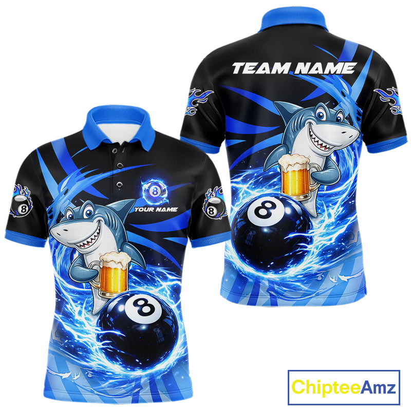 Thunder Lighting Blue 8 Ball Billiard Pool Shirt For Men Custom Funny Shark Billiard Team Appeal NYN2766