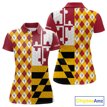 Womens Maryland flag golf polo shirt custom argyle golf polo