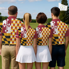 Load image into Gallery viewer, Mens Golf Polo Shirts Maryland Flag Patriotic Custom Golf Ball Argyle Pattern Mens Golf Polos NYN3382