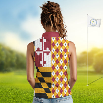 Womens Golf Sleeveless Polo Shirts Maryland Flag Patriotic Custom Golf Ball Argyle Womens Golf Polos NYN3382