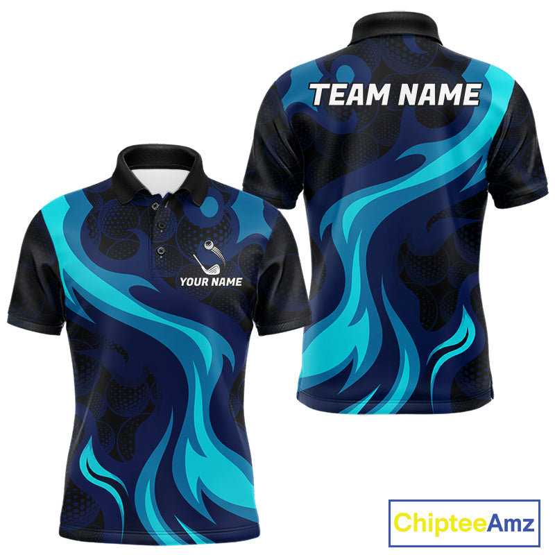 Mens black and blue golf ball pattern polo shirt golf team outfit