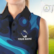 Load image into Gallery viewer, Womens Golf Ball Pattern Shirts Custom Black And Blue Golf Sleeveless Polos Golf Team Outfits NYN3383