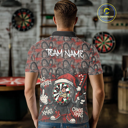 Custom Funny Dartboard Red Graffiti Christmas Darts Polo Shirt For Men, Xmas Dart Jerseys NYN1829
