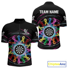 Load image into Gallery viewer, Multicolor Ribbon Circle Dartboard Custom Breast Cancer Awareness Darts Men Quarter-Zip Shirt NYN1831