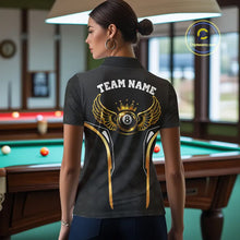 Load image into Gallery viewer, Black &amp; Gold 8 Ball Crown Women's Billiard Polo &amp; 1/4 Zip Shirt Custom Pool Billiard Jerseys NYN2346