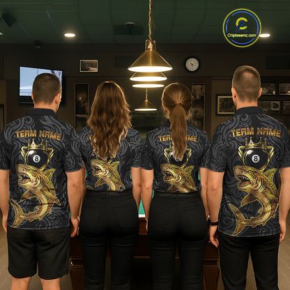 Gold 8 Ball Crown Men's Billiard Team Shirt Custom Shark Tribal Pool Billiard Jerseys NYN2347