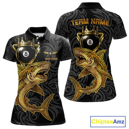 Gold 8 Ball Crown Women's Billiard Team Shirt Custom Shark Tribal Pool Billiard Jerseys NYN2347