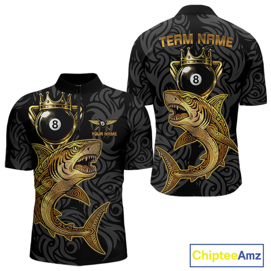 Gold 8 Ball Crown Men's Billiard Team Shirt Custom Shark Tribal Pool Billiard Jerseys NYN2347