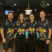 Load image into Gallery viewer, Black &amp; Gold 8 Ball Crown Women's Billiard Team Shirt Custom Dragon Pool Billiard Jerseys NYN2348