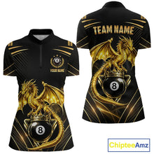 Load image into Gallery viewer, Black &amp; Gold 8 Ball Crown Women's Billiard Team Shirt Custom Dragon Pool Billiard Jerseys NYN2348