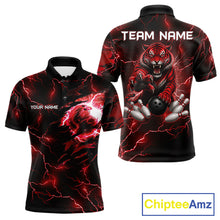 Load image into Gallery viewer, Red Thunder Lightning Tiger Bowling Polo Quarter-Zip Shirts For Men Custom Tiger Bowling Team Jersey NYN3672