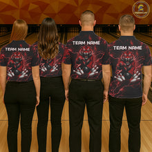 Load image into Gallery viewer, Men women bowling team wearing matching thunder tiger bowling jerseys for USBC tournaments and league championships, representing teamwork, strength, resilience and championship excellence.