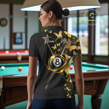 Load image into Gallery viewer, Female billiard player wearing funny butterfly yellow lightning billiard jersey during tournament competition, premium sports apparel for competitive athletes, nature lovers and artistic sportswear enthusiasts, symbolizing confidence, personal growth and winning mindset.