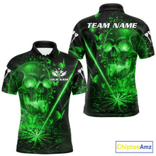 Load image into Gallery viewer, Lightning Green Butterflies Skull Dartboard Custom Men Darts Polo Shirt Dart Jerseys NYN2354