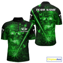 Load image into Gallery viewer, Lightning Green Butterflies Skull Dartboard Custom Men Darts 1/4-Zip Shirt Dart Jerseys NYN2354
