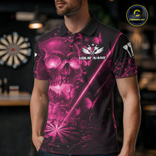 Load image into Gallery viewer, Lightning Pink Butterflies Skull Dartboard Custom Men Darts Polo Shirt Dart Jerseys NYN2355