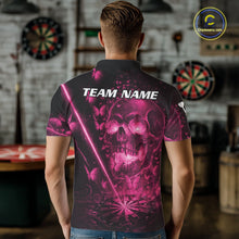 Load image into Gallery viewer, Lightning Pink Butterflies Skull Dartboard Custom Men Darts Polo Shirt Dart Jerseys NYN2355