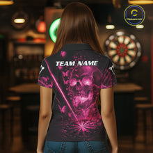Load image into Gallery viewer, Lightning Pink Butterflies Skull Dartboard Custom Women Darts Polo Shirt Dart Jerseys NYN2355